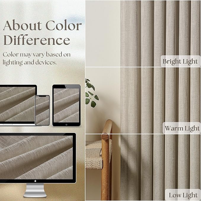 Pinch Pleated Linen 102 Inch Curtains 60 Inch Width for Living Room Divider Light Filtering Semi Sheer Burlywood Taupe Extra Wide Patio Curtains for Sliding Door Floor Ceiling Picture Window 60x102