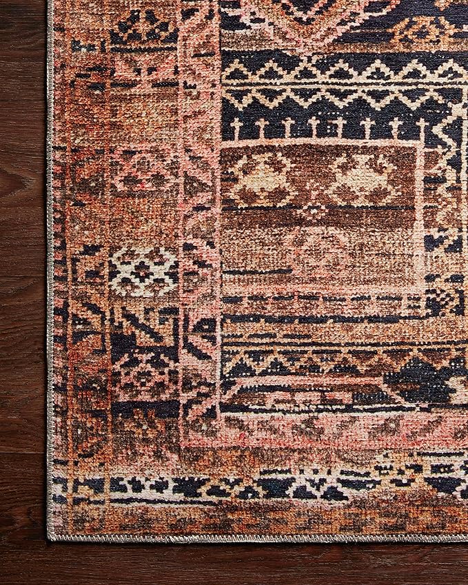 Loloi Layla Collection LAY-14 Mocha/Blush 5'-0" x 7'-6" .13" Thick Area Rug, Soft, Durable, Vintage Inspired, Distressed, Low Pile, Non-Shedding, Easy Clean, Printed, Living Room Rug