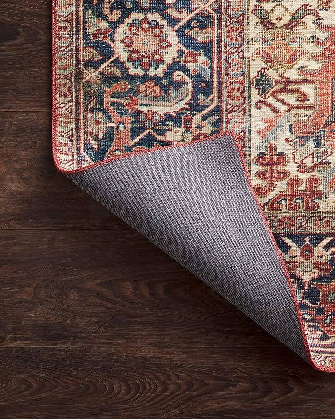 Loloi Layla Collection LAY-08 Red/Navy 7'-6" x 9'-6" .13" Thick Area Rug, Soft, Durable, Vintage Inspired, Distressed, Low Pile, Non-Shedding, Easy Clean, Printed, Living Room Rug
