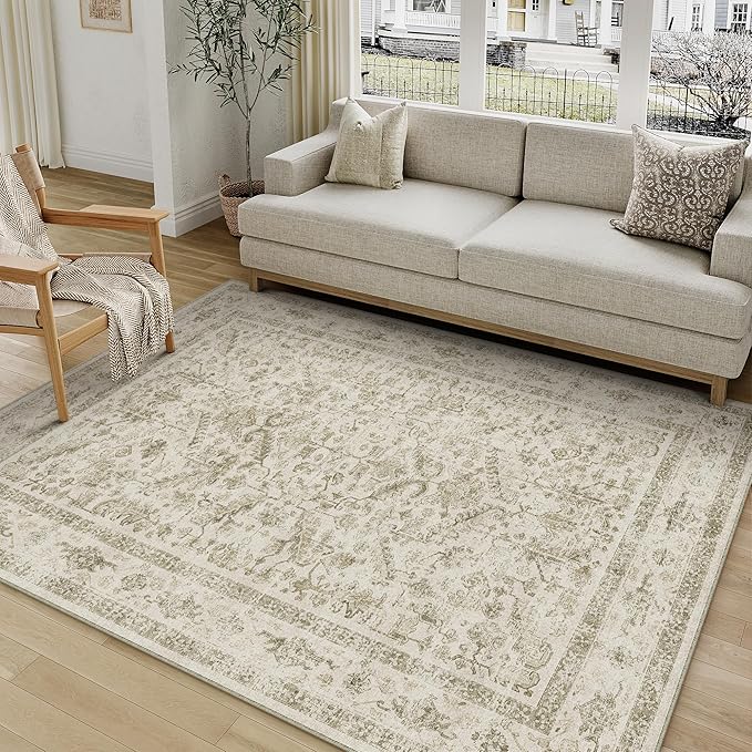 Taupe 3x5 Entryway Rug Vintage Area Carpet Indoor Office Washable Door Mat Entrance Small Low Pile Traditional Distressed Retro Accent Throw Rug Non Slip Kitchen Bathroom
