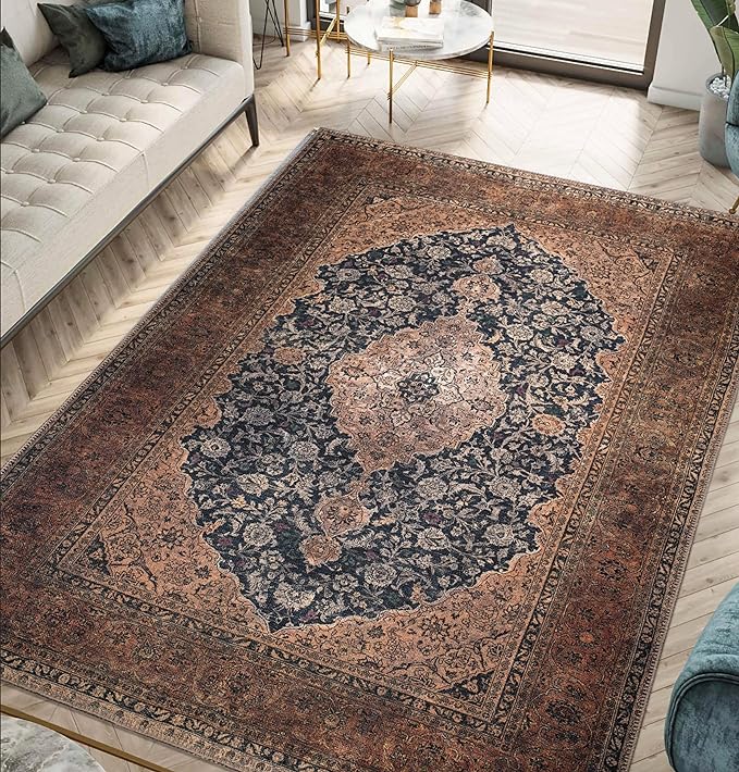 Keen Home Design 9x12 Rug - Machine Washable Area Rug with Non-Slip Backing, Ideal for Living Room, Dining Room, Bedroom - Vintage, Easy Clean, Durable, Low Pile Rug - (9' x 12')