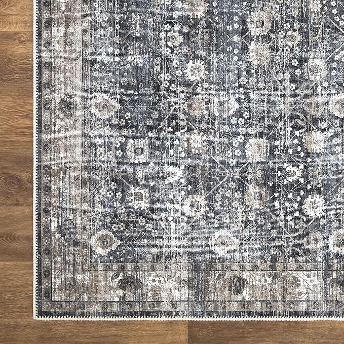 Bloom Rugs Washable Non-Slip 8' x 10' Rug - Black/Brown Traditional Area Rug for Living Room, Bedroom, Dining Room, and Kitchen - Exact Size: 8' x 10'