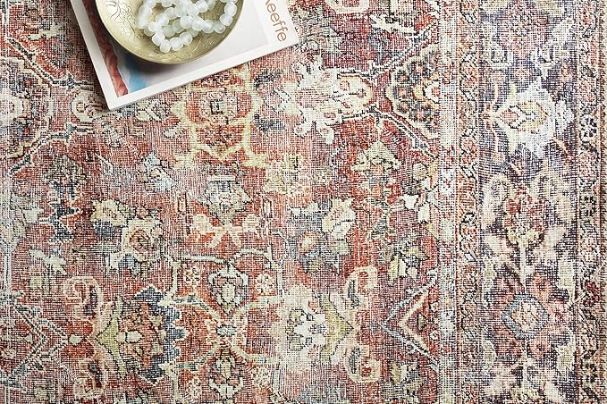 Loloi Layla Collection LAY-02 Spice/Marine 3'-6" x 5'-6" .13" Thick Accent Rug, Soft, Durable, Vintage Inspired, Distressed, Low Pile, Non-Shedding, Easy Clean, Printed, Living Room Rug