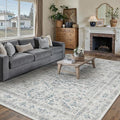 Blue 6x9 Area Rug Vintage Washable Living Room Carpet Non Slip Bedroom Indoor Office Low Pile Large Traditional Distressed Retro Accent Rug for Dining Room Bathroom Kitchen
