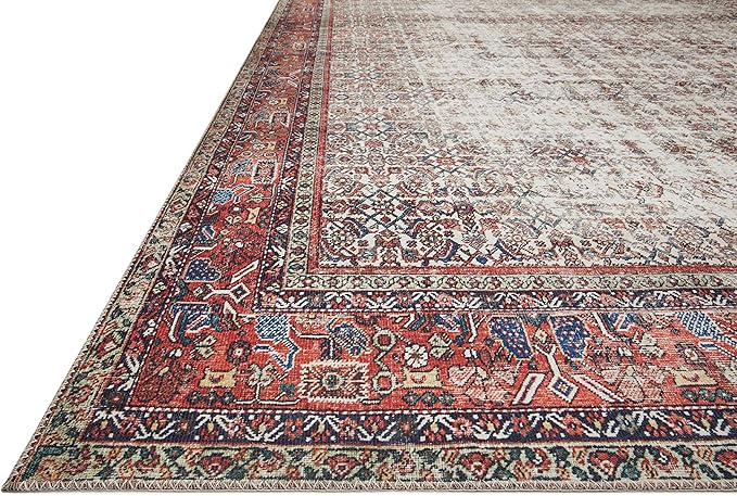 Loloi Layla Collection LAY-12 Ivory/Brick 5'-0" x 7'-6" .13" Thick Area Rug, Soft, Durable, Vintage Inspired, Distressed, Low Pile, Non-Shedding, Easy Clean, Printed, Living Room Rug