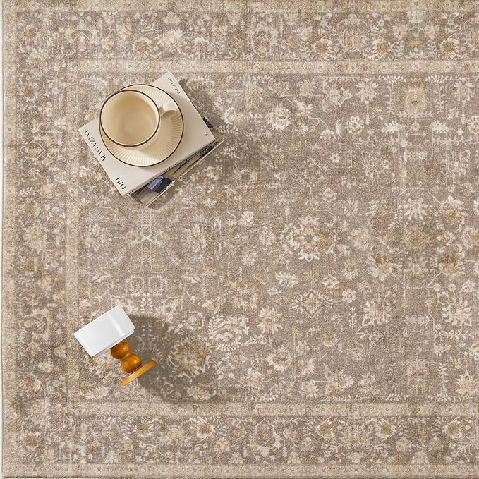 2x3 Deep Brown Entryway Area Rug Machine Washable Door Mat Kitchen Vintage Distressed Non Slip Carpet Indoor Retro Floral Accent Throw Small Rug for Bathroom Office Bedroom Living Dining Room