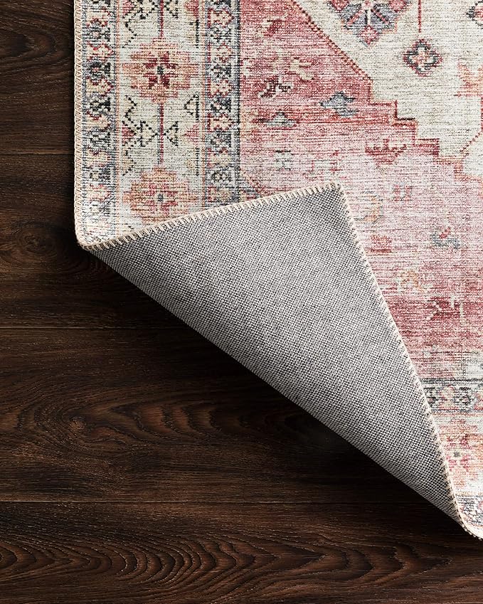 Loloi Skye Collection SKY-02 Ivory/Berry 7' x 9' Oval Area Rug