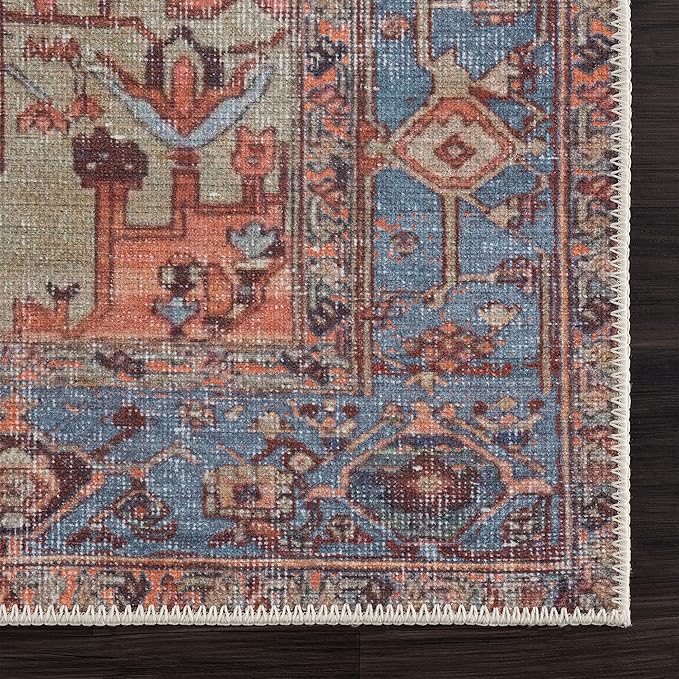 Bloom Rugs Washable 6' x 9' Rug - Terracotta/Blue Traditional Area Rug for Living Room, Bedroom, Dining Room, and Kitchen - Exact Size: 6' x 9'