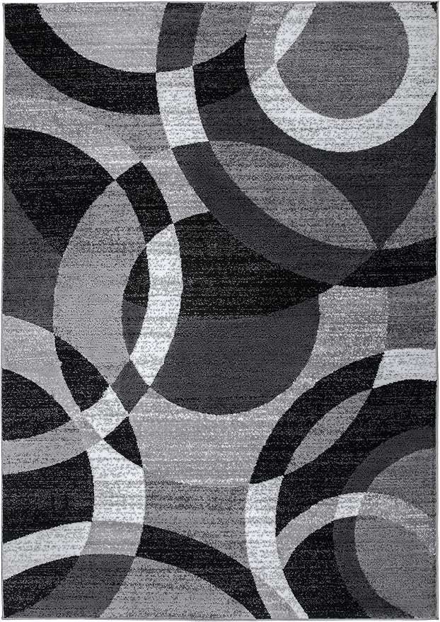 Rugshop Gray Medium Indoor Area Rug, Abstract Circles, High-Traffic, Non-Shedding, for Living Room, Home Office and Bedroom, 4' x 6'