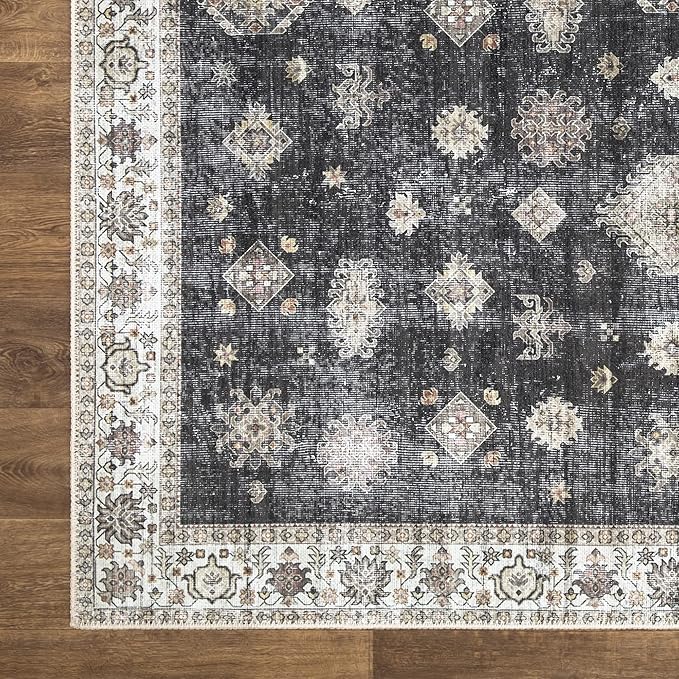 Bloom Rugs Washable Non-Slip 10 ft Runner - Black/Ivory Traditional Runner for Entryway, Hallway, Bathroom, and Kitchen - Exact Size: 2.5' x 10'
