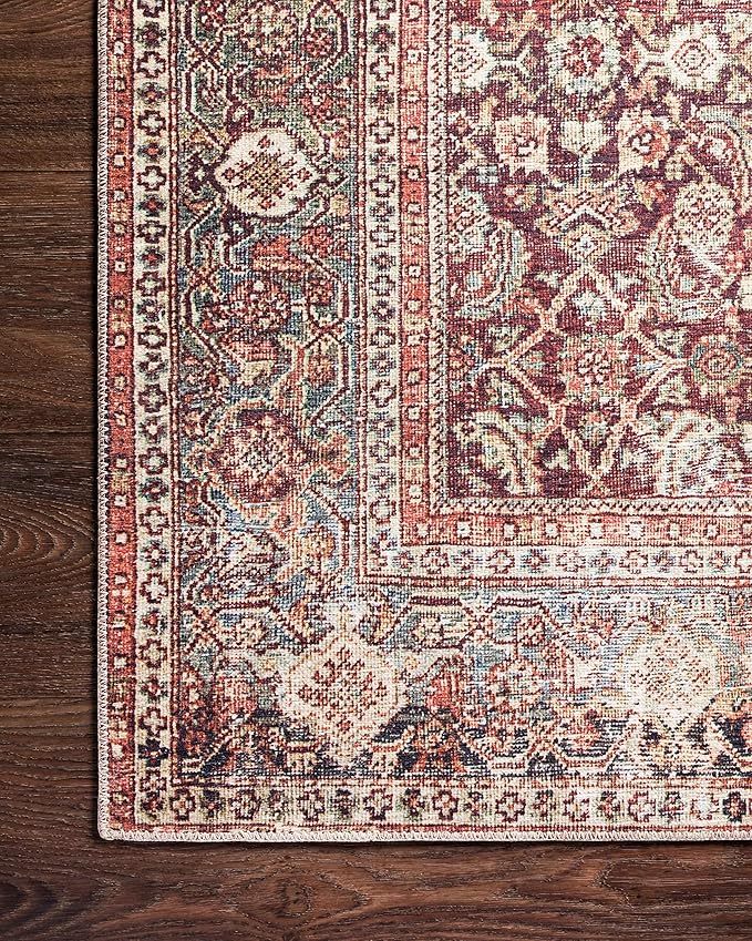 Loloi Layla Collection LAY-11 Cinnamon/Sage 5'-0" x 7'-6" .13" Thick Area Rug, Soft, Durable, Vintage Inspired, Distressed, Low Pile, Non-Shedding, Easy Clean, Printed, Living Room Rug