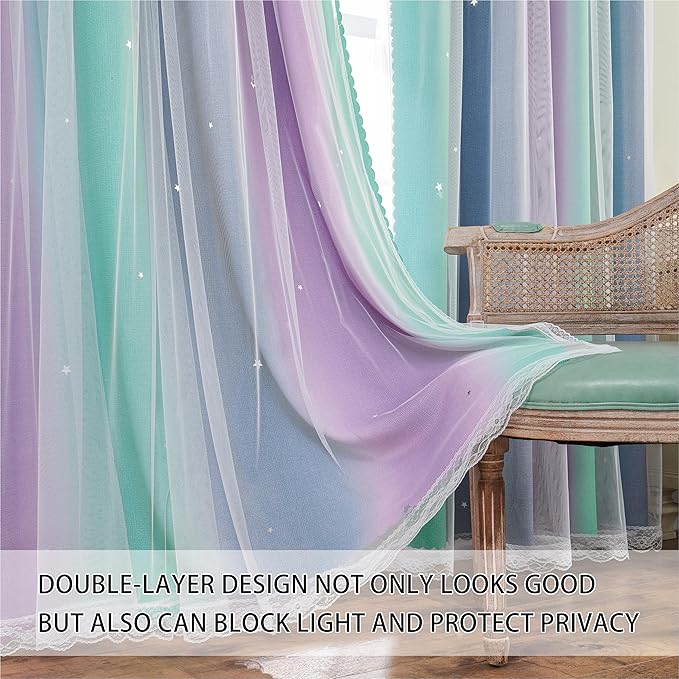 XiDi Purple Rainbow Curtains for Kids' Bedroom - Grey Green, 72x34 in, 1 Panel