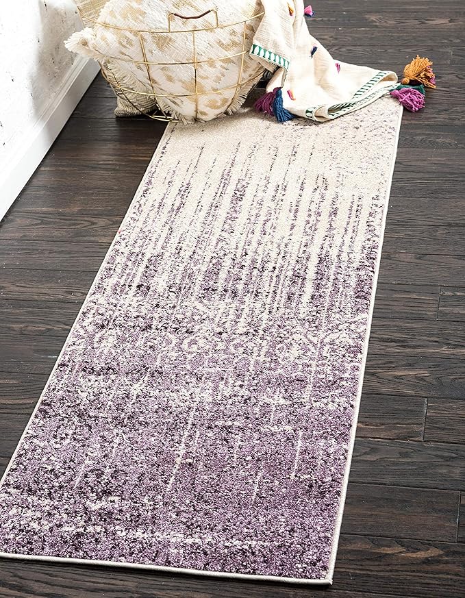 Unique Loom Del Mar Collection Area Rug - Jennifer (2' x 6' 1" Runner, Purple/ Ivory)