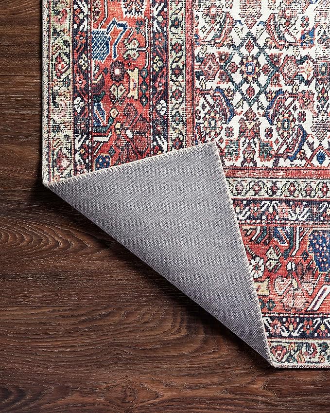 Loloi Layla Collection LAY-12 Ivory/Brick 2'-0" x 5'-0" .13" Thick Accent Rug, Soft, Durable, Vintage Inspired, Distressed, Low Pile, Non-Shedding, Easy Clean, Printed, Living Room Rug