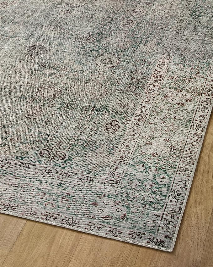 Loloi Chris Loves Julia Jules Collection JUL-08 Emerald/Antique Ivory 2'-3'' x 3'-9'', .13" Pile Height, Accent Rug