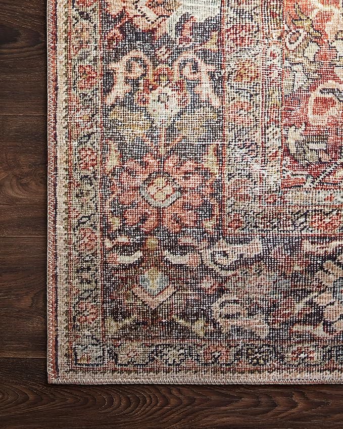 Loloi Layla Collection LAY-02 Spice/Marine 2'-3" x 3'-9" .13" Thick Accent Rug, Soft, Durable, Vintage Inspired, Distressed, Low Pile, Non-Shedding, Easy Clean, Printed, Living Room Rug