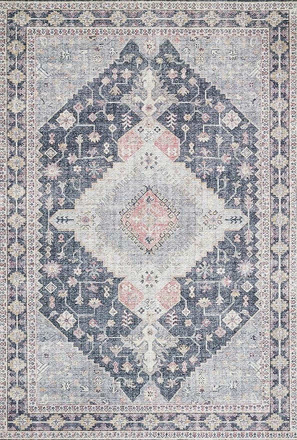 Loloi Skye Collection SKY-02 Charcoal/Multi 6'-0" x 6'-0" Round Area Rug