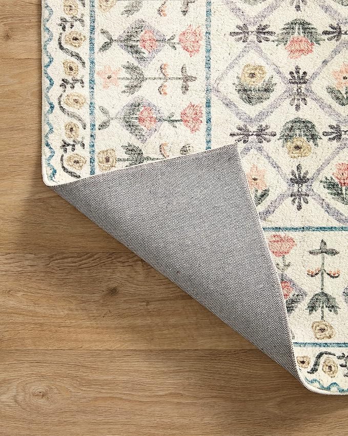 Loloi Rifle Paper Co. Eden Collection EDE-03 Lattice Ivory 2'-6" x 11'-6" Runner Rug feat. CloudPile™