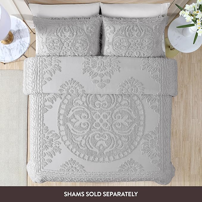 Beatrice Home Fashions Medallion Chenille Bedspread, King, Gray