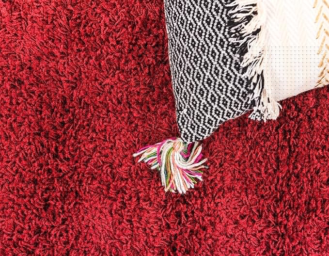 Unique Loom Solid Shag Collection Area Rug (2' 2" x 6' 7" Runner, Cherry Red)