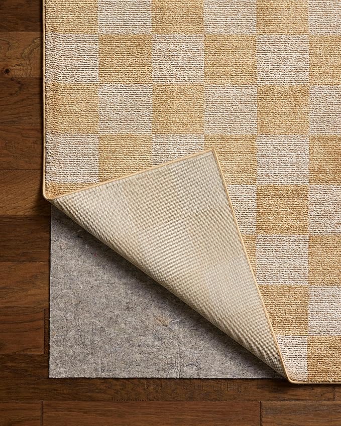 Loloi Chris Loves Julia Calvin Collection CLV-01 Apricot/Ivory 7'-10" x 7'-10" Round Area Rug Checkered Neutral Soft Living Room Bedroom Carpet