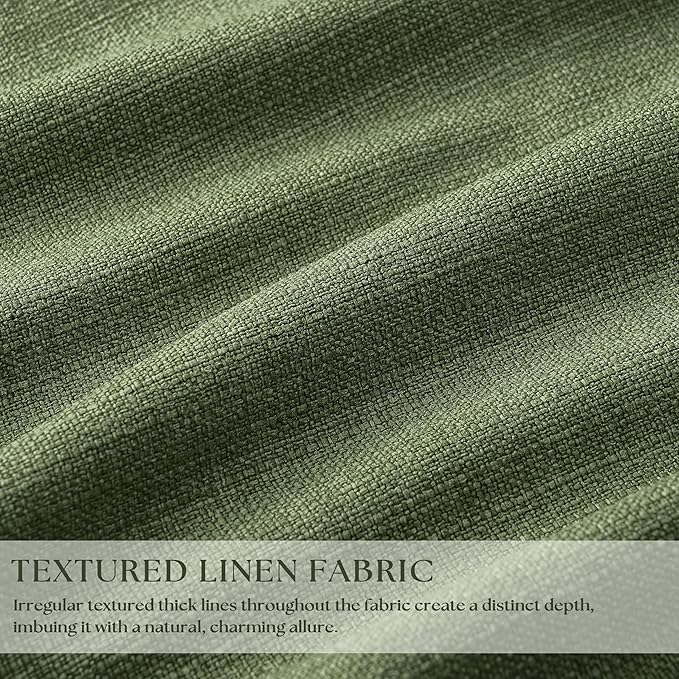120 Inch Pinch Pleat Drapes Olive Green Room Darkening Curtains 120 Inches Long for Bedroom Rustic Cottagecore 100% Blackout Thick Linen Double Layer Pleated Curtain 2 Panels Set Loden Green Decor