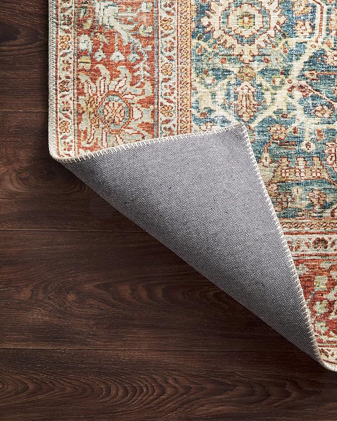 Loloi Layla Collection LAY-04 Ocean/Rust 9'-0" x 12'-0" .13" Thick Area Rug, Soft, Durable, Vintage Inspired, Distressed, Low Pile, Non-Shedding, Easy Clean, Printed, Living Room Rug