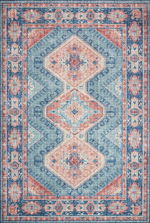 Loloi Skye Collection SKY-03 Turquoise/Terracotta 8'-0" x 8'-0" Round Area Rug