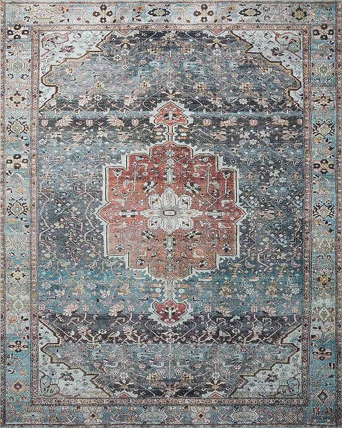Loloi Margot Collection MAT-05 Ocean/Brick 2'-6" x 11'-6" Runner Rug feat. CloudPile, No-Shed Easy Clean Large Patterned Area Rug for Living Room, Bedroom, Dining Area